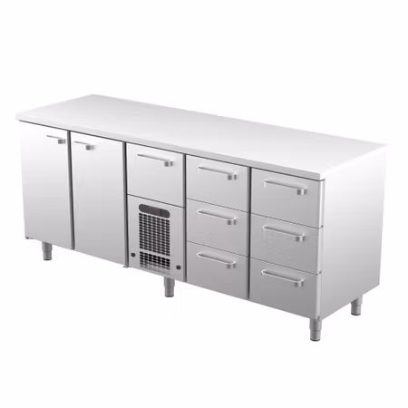 Kylbänk 2000, Rostfri Toppskiva, VLE Serien Med SKÅP Eller LÅDOR, 2000x650x900 i 4 VARIANTER, COOLPART