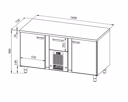 Bagerikylbänk PK-1621 Rostfri Toppskiva (Passande Plåtar: 450x600mm) 1600x730x900 , COOLPART