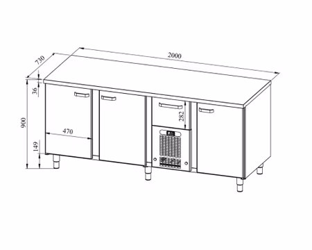 Bagerikylbänk PK-2031 Rostfri Toppskiva (Passande Plåtar: 400x600mm) 2000x730x900 , COOLPART