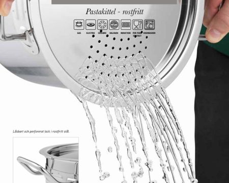 Pasta kittel 5L rostfritt med låsbart perforerad lock