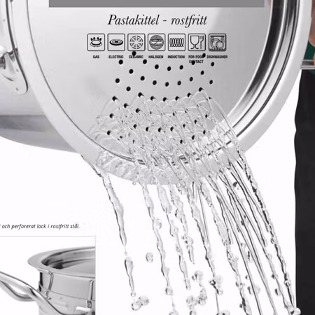 Pasta kittel 5L rostfritt med låsbart perforerad lock