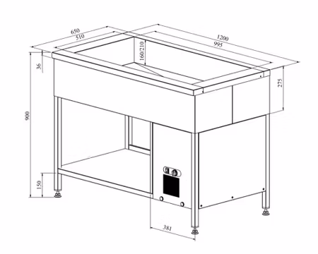 Kylbrunn med öppet stativ 3xGN1/1-150, 1200x650x900, KAJ 1200, COOLPART