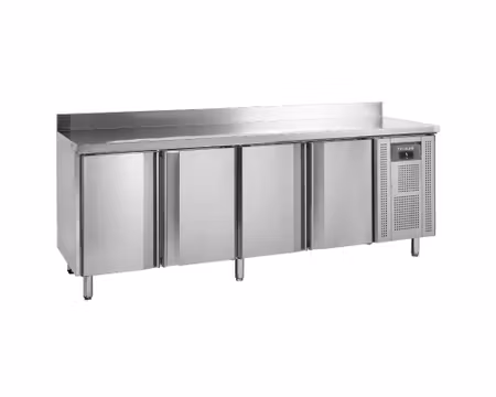 Kylbänk 4 Dörrar Med GN1/1 Hyllor, Uppvik kant 2230x700x960mm, TEFCOLD