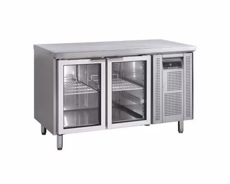 Kylbänk 2 glasdörrar Med GN1/1 Hyllor, 1360x700x880mm, TEFCOLD