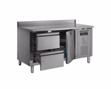 Kylbänk 1Dörr+2 Lådor GN1/1, Uppvik kant 1360x700x960mm, TEFCOLD