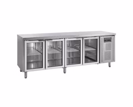 Kylbänk 4 glasdörrar Med GN1/1 Hyllor,  2230x700x880mm, TEFCOLD