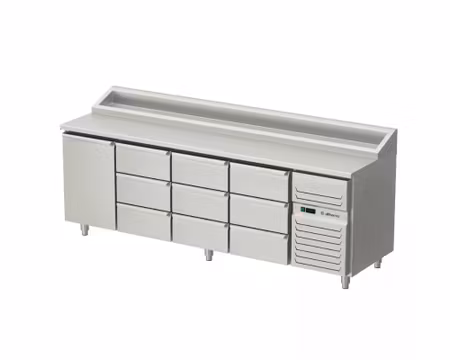 Kallskänkskylbänk Med 1 dörr+9 draglådor, RFR Toppskiva, 2400x700x1050, Allthermo