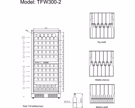 Vinkyl TFW300-2F, 595x680x1390 mm 270Liter, TEFCOLD