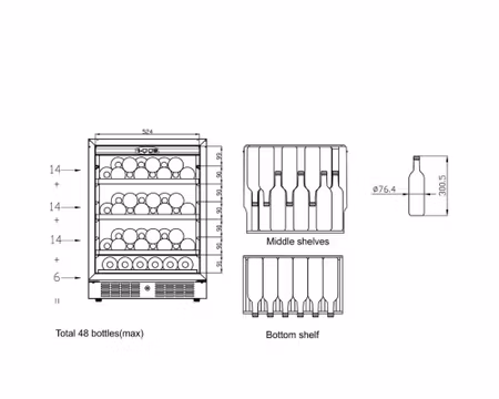 Vinkyl TFW200-F, 595x570x820 mm 155Liter, TEFCOLD