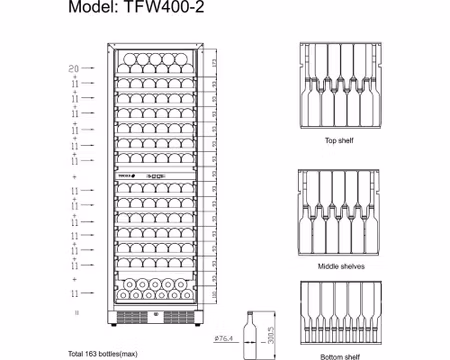 Vinkyl TFW400-2F, 595x680x1760 mm  416Liter, TEFCOLD