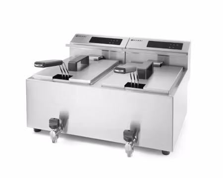 Fritös Profi Line med avtappningskran-Digital kontrollpanel, 605x515mm, 8+8Liter 7kW 1Fas, HENDI