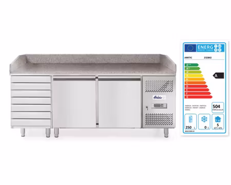 Pizzakylbänk 2Dörrar+7Lådor(O-kylta lådor) Mått:2020x802x1000mm, Passande Plåtar:400x600mm, HENDI