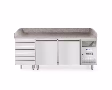 Pizzakylbänk 2Dörrar+7Lådor(O-kylta lådor) Mått:2020x802x1000mm, Passande Plåtar:400x600mm, HENDI