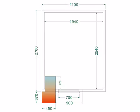 Kylrum CRPF2127, 2100x2700x2200mm Ventilerad, TEFCOLD