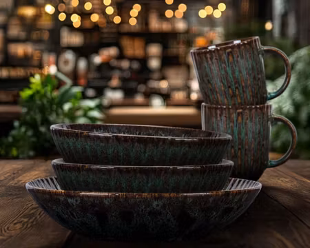 Mugg Blocho Daisy 35cl Med Grönsvart Dekor och Relieff, FRANKHUGO