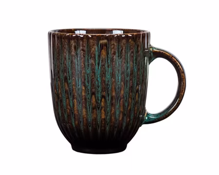 Mugg Blocho Daisy 35cl Med Grönsvart Dekor och Relieff, FRANKHUGO