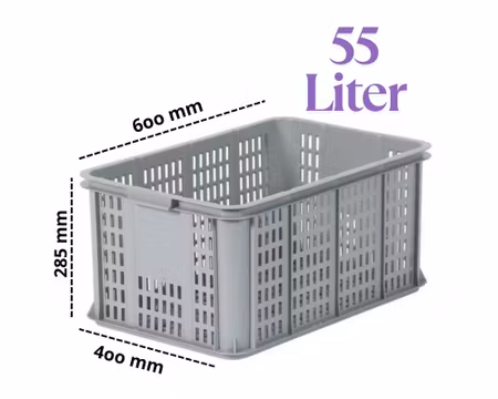 Förvaringsback 55Liter Grå, Stapelbar 600x400x285 mm Perf.