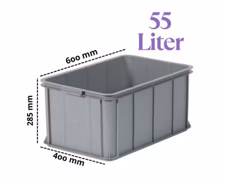 Förvaringsback 55Liter Grå, Stapelbar 600x400x285 mm