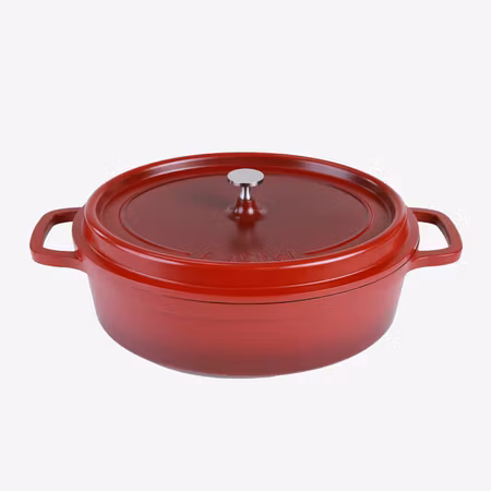 Alu-Gjutjärn Oval Gryta 45x36.4x16cm 8Liter Röd Induktion, AluChef