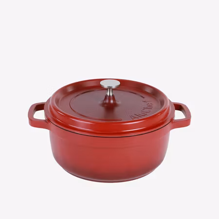 Alu-Gjutjärn Rund Gryta 24cm 4,5Liter Röd Induktion, AluChef