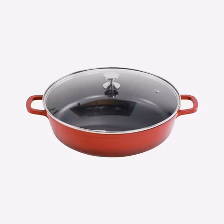 Alu-Gjutjärn Kastrull Med Glaslock, 32cm 6Liter Röd Induktion, AluChef