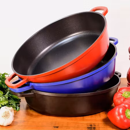 Alu-Gjutjärn Kastrull Med Glaslock, 32cm 6Liter Röd Induktion, AluChef