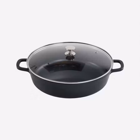 Alu-Gjutjärn Kastrull Med Glaslock, 32cm 6Liter Svart Induktion, AluChef