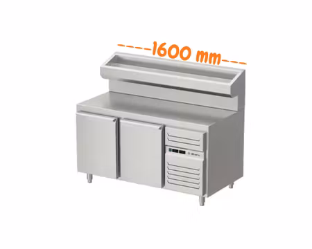 Pizzakylbänk 2 Dörrar Med Upphöjd Kylränna, 1600x800x900mm, Allthermo
