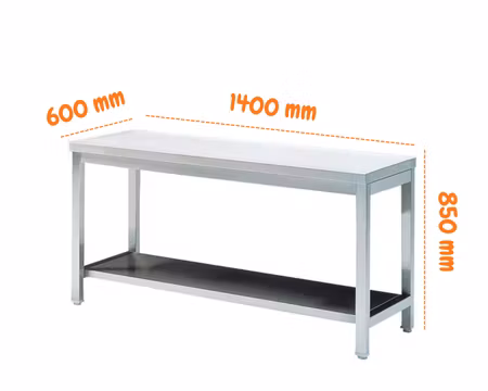 Arbetsbänk Med Under Hylla, Rostfritt 1400x600xH:850 mm, VIRTUS