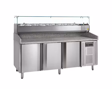 Pizzakylbänk PT1300 Upphöjd Kylränna, 2045x800x1445mm (Plåtmått:400x600mm), TEFCOLD