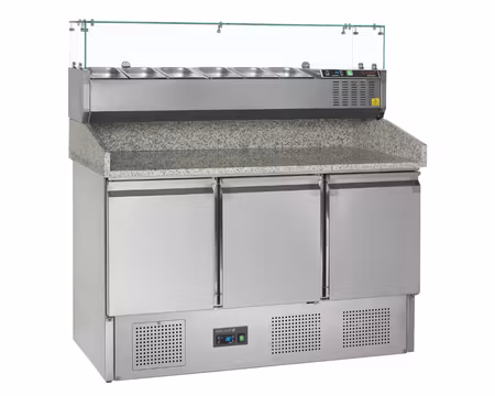 Pizzakylbänk PT1365 Upphöjd Kylränna, 1365x700x1459mm (Plåtmått GN1/1), TEFCOLD