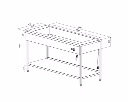 Vattenbad Med Öppet Stativ LHJ 1600 4xGN1/1-150, 1600x650x900mm , COOLPART