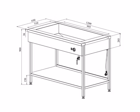 Vattenbad Med Öppet Stativ LHJ 1200 3xGN1/1-150, 1200x650x900mm , COOLPART
