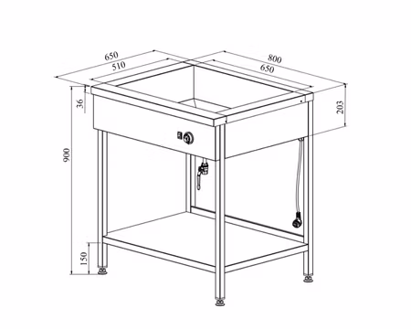 Vattenbad Med Öppet Stativ LHJ 800 2xGN1/1-150, 800x650x900mm , COOLPART
