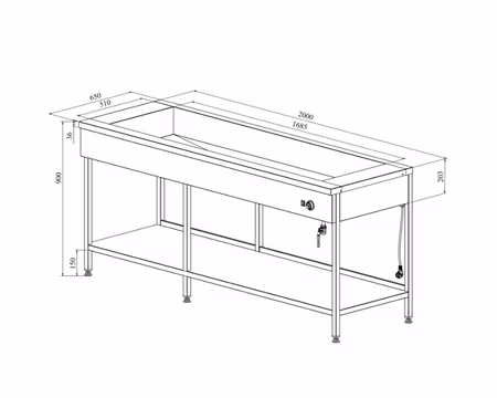 Vattenbad Med Öppet Stativ LHJ 2000 5xGN1/1-150, 2000x650x900mm , COOLPART