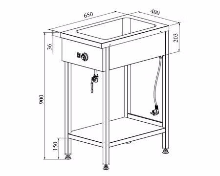 Vattenbad Med Öppet Stativ LHJ 400 1xGN1/1-150, 400x650x900mm , COOLPART