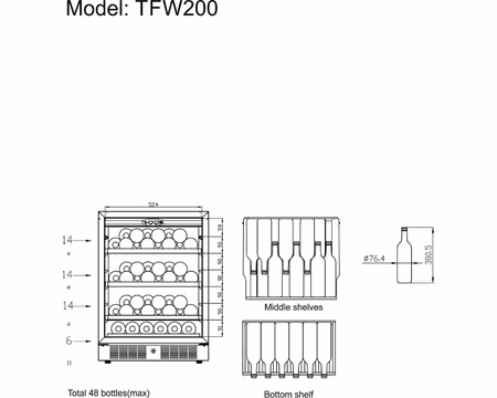 Vinkyl TFW200-S, 595x570x820mm 155 Liter, TEFCOLD