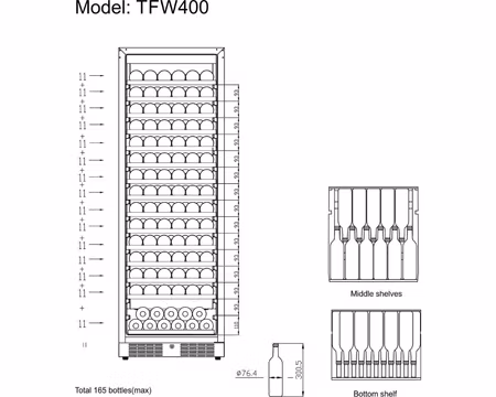 Vinkyl TFW400-F, 595x680x1760mm 426 Liter, TEFCOLD