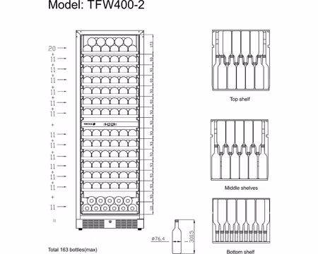 Vinkyl TFW400-2S, 595x680x1760mm 416 Liter, TEFCOLD