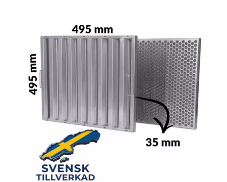Kombinerat Fettfilter Med Flamskydd (En Sida) och Fettavskiljning 495x495x35mm, BESTRO