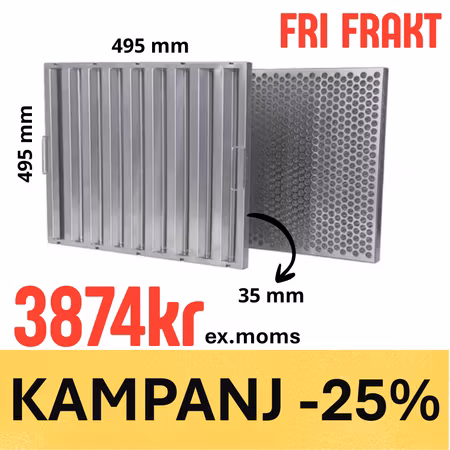 Kombinerat Fettfilter Med Flamskydd (En Sida) och Fettavskiljning 495x495x35mm, BESTRO