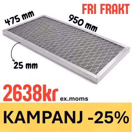 Fettfilter 950x475x25mm Aluminium Utan Handtag, BESTRO