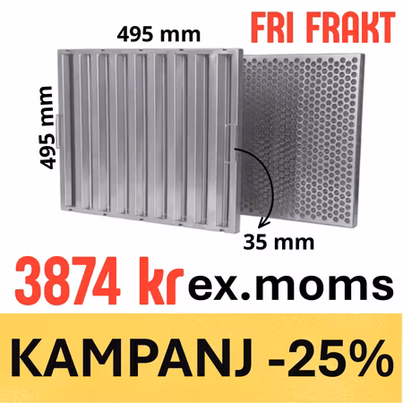 Kombinerat Fettfilter Med Flamskydd (En Sida) och Fettavskiljning 495x495x35mm, BESTRO