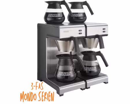 Kaffebryggare Mondo Twin 400 (3-Fas) Med 4 Värmeplattor - Utan Vattenanslutning, 4st Kannor Ingår, BRAVILOR BONAMAT