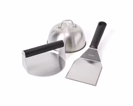 Smash Burger Set 3 Delar, Burgerpress, Stekspade & Cloche i Rostfritt Stål, SATAKE