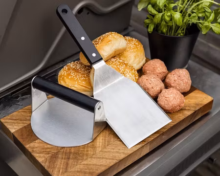 Smash Burger Set 2 Delar, Smasher Ø14 cm & Stekspade 31x10 cm, Rostfritt Stål, Shiro, SATAKE