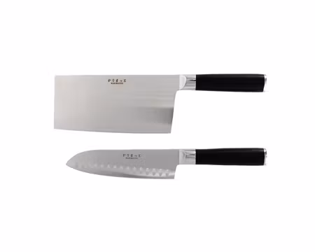 Knivset 2 Delar Santoku 17,5 cm Och Kinesisk Hacka 18 cm, 5Cr15Mov Rostfritt Stål, KARIMATTO