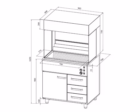 Pommesvärmeri Pomm 900, Neutraltskåp+3 Värmeskåp, 900x700x1650mm 2000W-230V, COOLPART