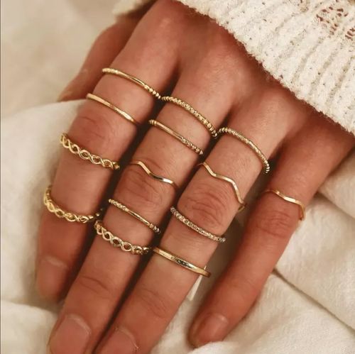 14 Delar Metallringar - Guld, Enfärgad!