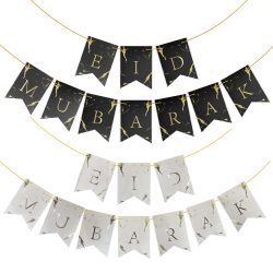 Eid Mubarak Banner, Svart&Vit marmorerad, 17x24 cm